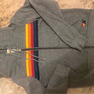 Aviator Nation Gray Hoodie with Multicolor Stripes